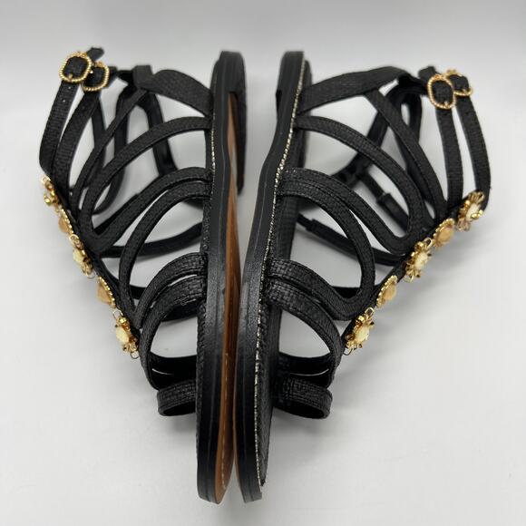 Sam Edelman Tianna Women's Gladiator Sandals Size 8 Gold Charm Black Woven Shoes - Picture 5 of 12